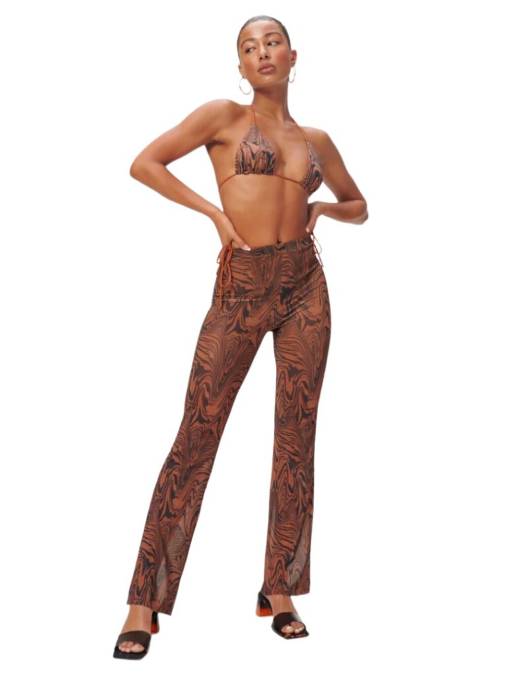 Good American Swirl Mesh Swim Cover Up Flare Pants Size 3 Beach Resort Chic